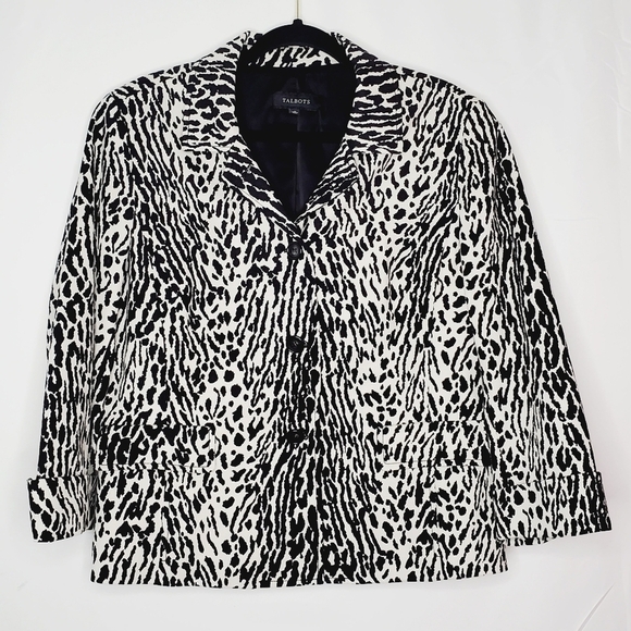Talbots Textured Lined Blazer Size 16 Button Front Jacket Animal Print Office - Picture 9 of 13